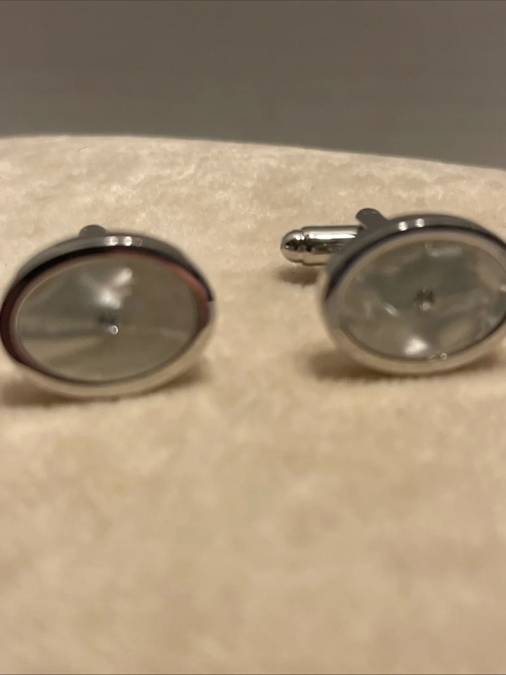 Silver-Tone Oval Mother of Pearl Cufflinks - Men Accessories